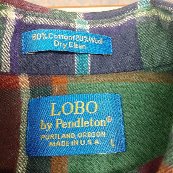 Pendleton Lobo Cotton Wool Blend Green Red Tartan plaid flannel Men's Large USA - Picture 5 of 11
